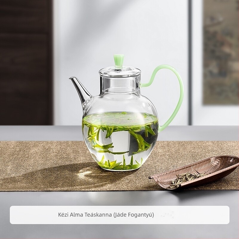 Kézzel készített, hőálló üvegből készült teáskanna zöld tea számára, szűrővel, kompakt otthoni teáskészülék