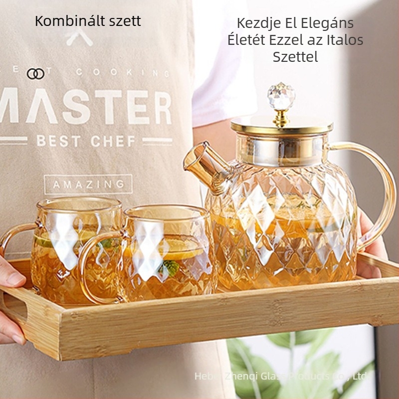 Hőálló, robbanásbiztos üveg teáskanna hideg vízhez és gyümölcsteához, nagy kapacitású nappali pohárkészlet