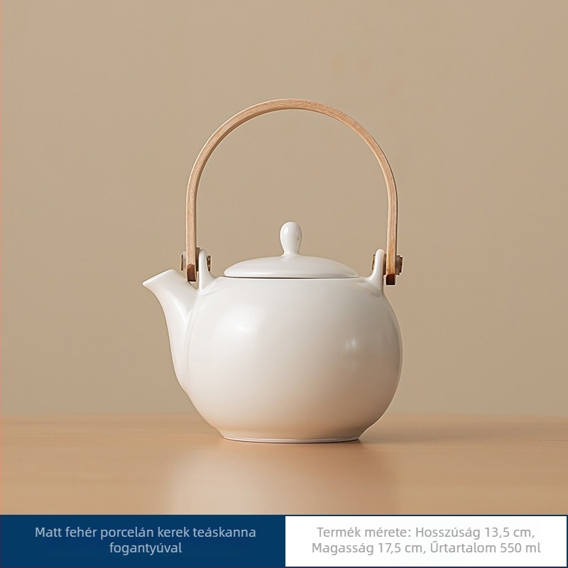 Kerámia teáskanna és teáscsésze készlet ajándékdobozban, fehér porcelán, modern minimalista stílus