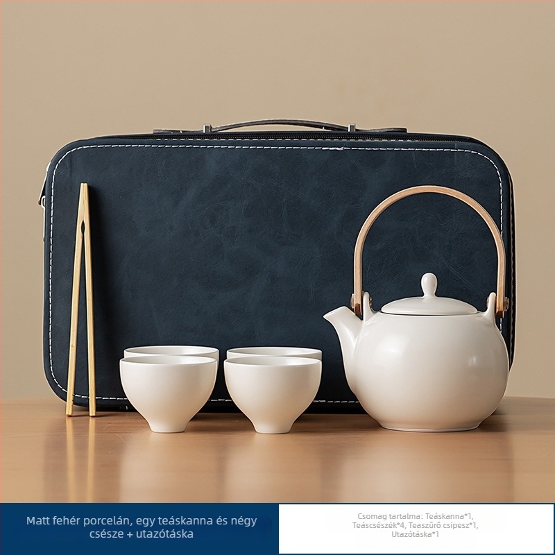 Kerámia teáskanna és teáscsésze készlet ajándékdobozban, fehér porcelán, modern minimalista stílus