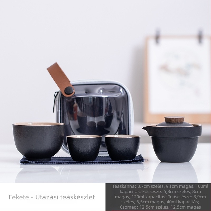 Kerti kerámia teáskészlet: 1 teáskanna és 3 csésze, hordozható Gongfu teáskészlet, ajándék