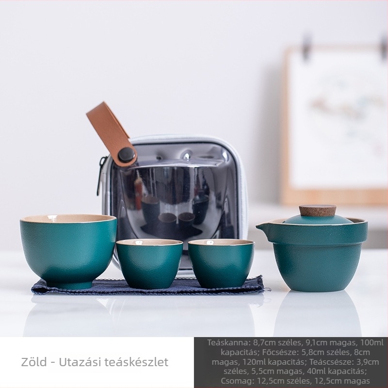 Kerti kerámia teáskészlet: 1 teáskanna és 3 csésze, hordozható Gongfu teáskészlet, ajándék