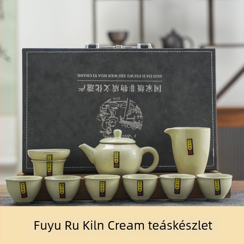 Ru Kiln kerámiás kung-fu teáskészlet ajándékdoboza, otthoni használatra teljes teáskészlet logó nyomtatással