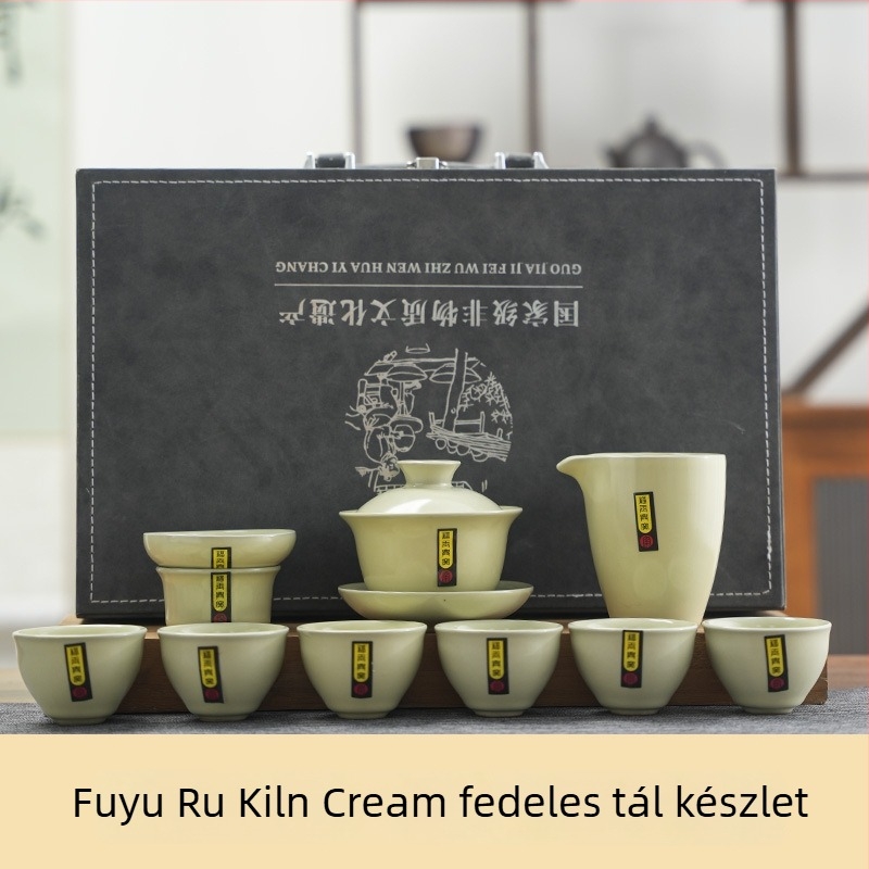 Ru Kiln kerámiás kung-fu teáskészlet ajándékdoboza, otthoni használatra teljes teáskészlet logó nyomtatással