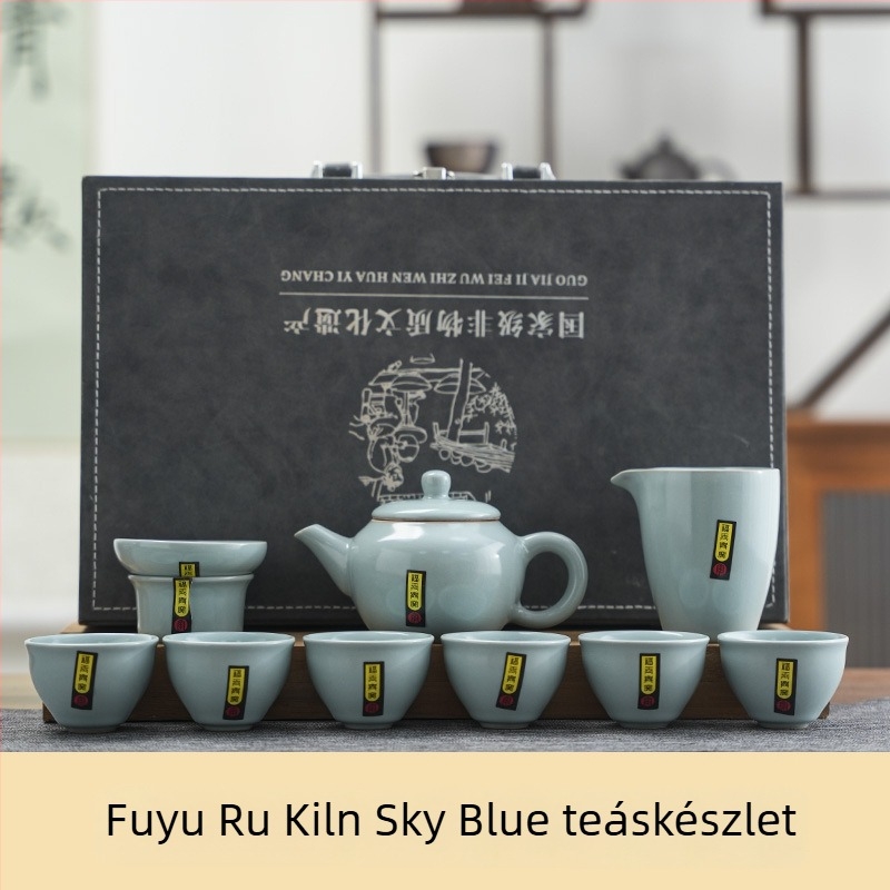 Ru Kiln kerámiás kung-fu teáskészlet ajándékdoboza, otthoni használatra teljes teáskészlet logó nyomtatással