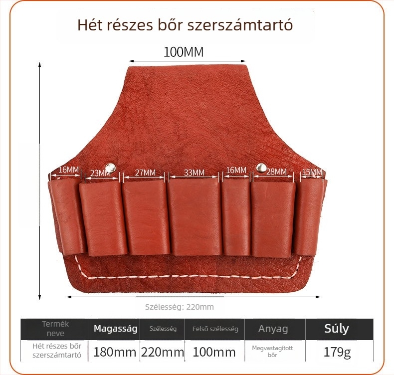Két rétegű marhabőr villanyszerelő öv eszköztartóval és fogóvédővel, 5–7 darabos készlet