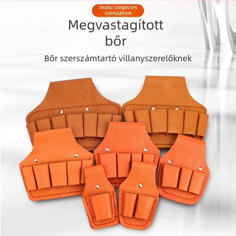 Két rétegű marhabőr villanyszerelő öv eszköztartóval és fogóvédővel, 5–7 darabos készlet