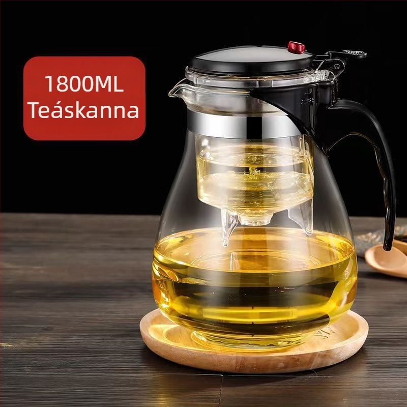Vastag, hőálló üvegből készült teáskanna szűrővel, teafőzés és víz-tea szétválasztás, elegáns ajándék teáskészlet teáscsészével