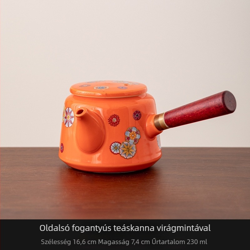 Kerámiás teáskanna oldalról fa fogantyúval, égésvédő dizájn, kínai stílusú kung fu teáskészlet szűrővel és tea-víz elválasztással