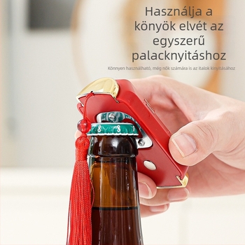 Kreatív ünnepi sörnyitó szerencsés hűtőmágnessel, kis medállal, többfunkciós háztartási nyitó.