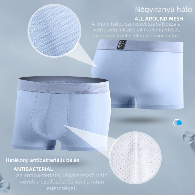 Férfiak légáteresztő nylon boxeralsó, hűsítő érzetű, hálós panelokkal és antibakteriális béléssel