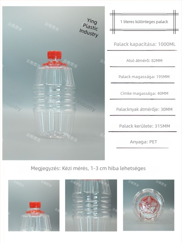 500 ml átlátszó PET zárható palack italokhoz, négyszögletes, vastított műanyag