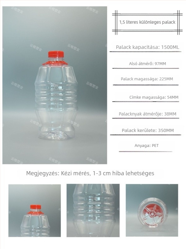 500 ml átlátszó PET zárható palack italokhoz, négyszögletes, vastított műanyag