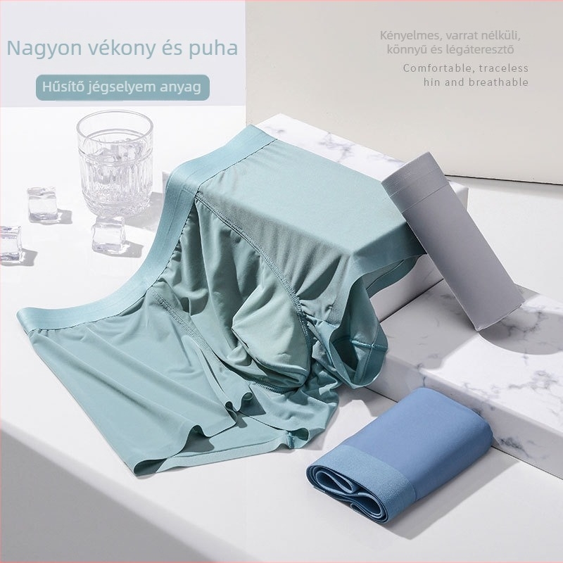 5XL varrat nélküli férfi boxeralsó nyárra, Ice Silk anyag, átlátszó hálós mintázat, ultra vékony, lélegző