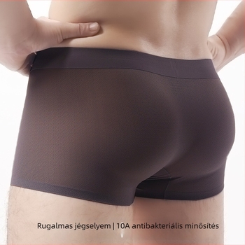 Férfi jégselyem alsónadrág, varrás nélküli bokser, hűsítő, lélegző, antibakteriális, hálószövés az ágyék tájékán, egyszerű dizájn