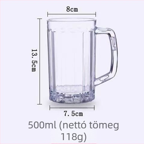 500 ml Ananász formájú sörös pohár fogantyúval, átlátszó, vastag műanyagból