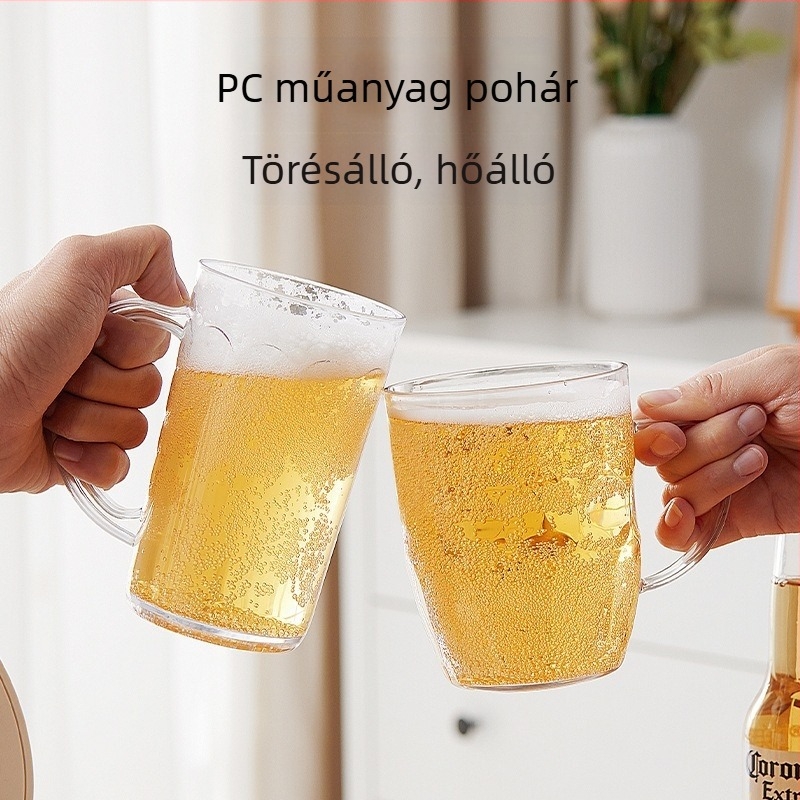 500 ml Ananász formájú sörös pohár fogantyúval, átlátszó, vastag műanyagból