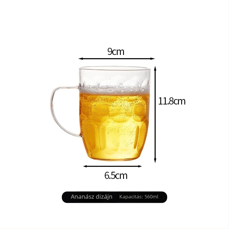 500 ml Ananász formájú sörös pohár fogantyúval, átlátszó, vastag műanyagból
