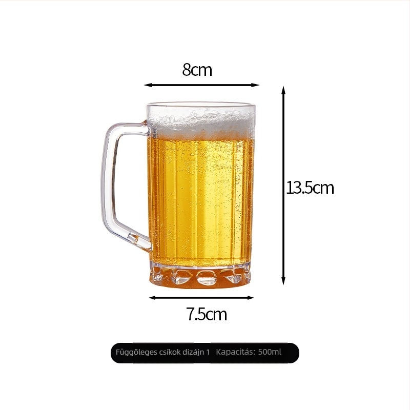 500 ml Ananász formájú sörös pohár fogantyúval, átlátszó, vastag műanyagból