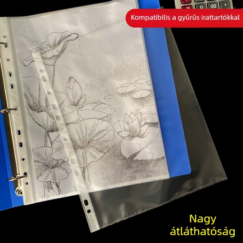 Meiluo 11 lyukas átlátszó PVC A4-es dokumentumtáska — vízálló irattartó beilleszthető oldalakkal