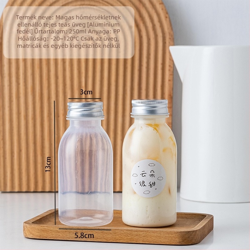 Hőálló PP műanyag üveg italokhoz, 250 ml, élelmiszer-minőségű, egyszer használatos