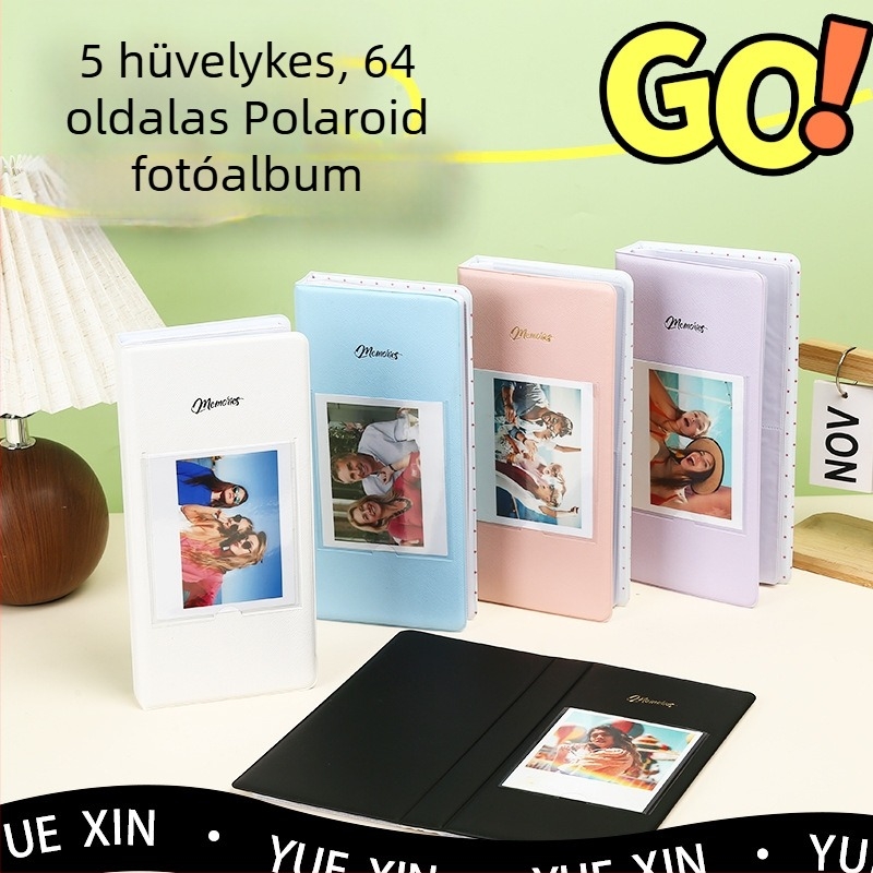 Instax-stílusú 5 hüvelykes fotóalbum beszúrható oldalakkal, lazán kötött emlékkönyv, makaron színű