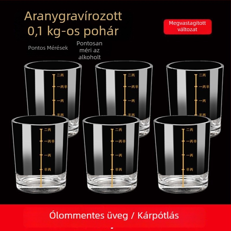 Graduált kristálypohár szett szeszes italokhoz, fa tálcával, otthoni használatra, mérő skálával, ajándékdobozban