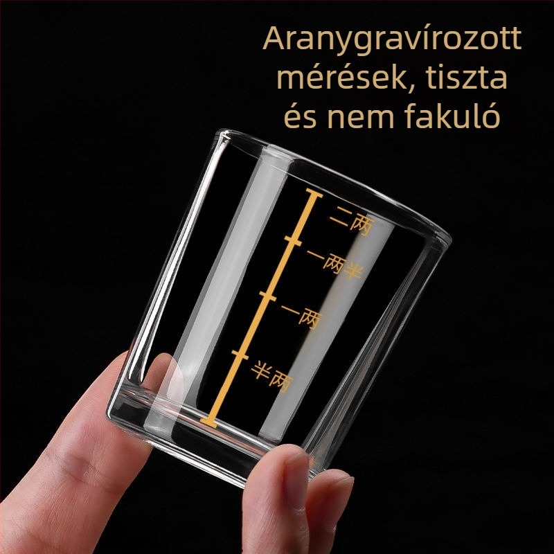 Graduált kristálypohár szett szeszes italokhoz, fa tálcával, otthoni használatra, mérő skálával, ajándékdobozban