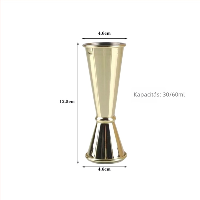 304 rozsdamentes acélból készült kettős fejű koktélmérő pohár, 30/60 ml skálákkal, gyűrűs hajlított élű unciás pohár