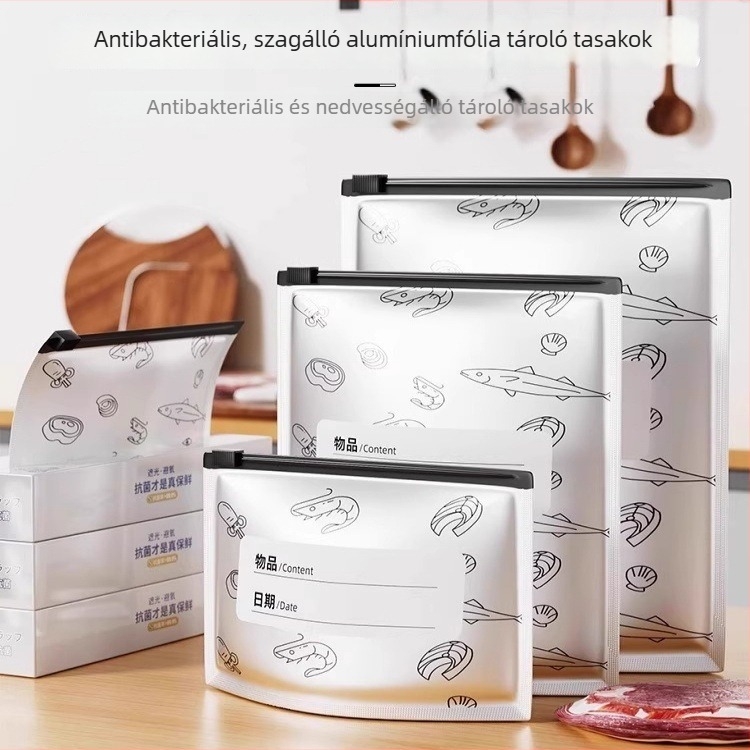 Élelmiszer-minőségű alumíniumfóliás tasakok hűtőbe és fagyasztóba, konyhai tárolás és porcionálás