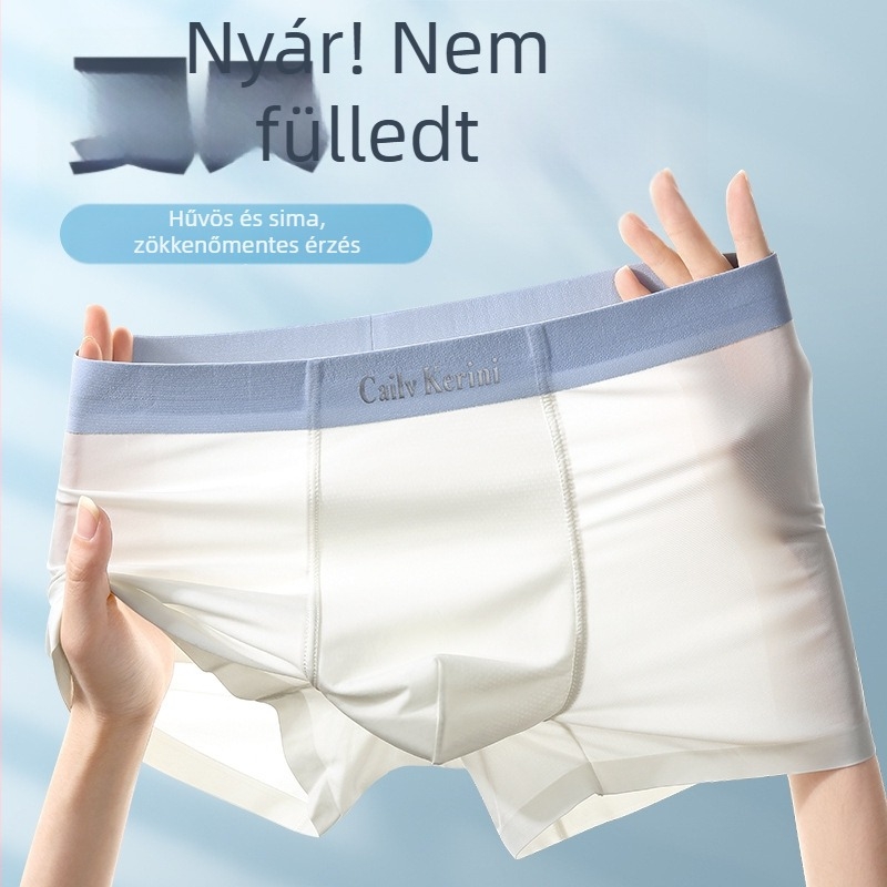 Férfi jég-selyem alsónadrág, könnyű, légáteresztő hálós szövésű, varrat nélküli, antibakteriális, nyárra