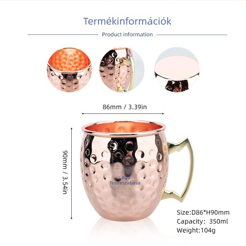 Kisméretű Moscow Mule rézpohár koktélokhoz és sörhöz, retro Bloom stílus, 401–500 ml kapacitás, logó testreszabás elérhető