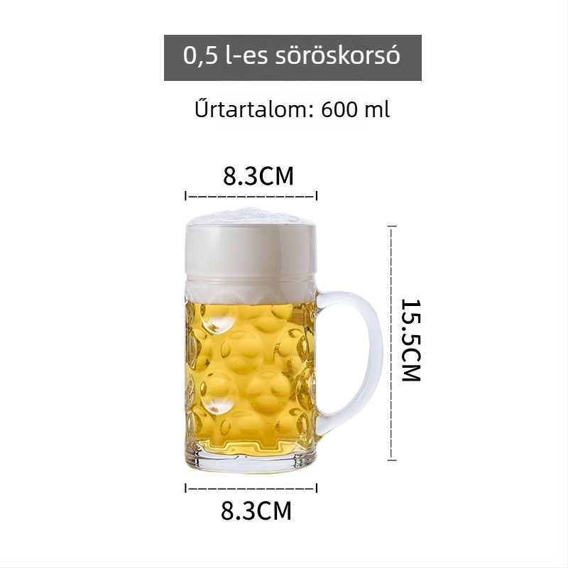 Üveg sörös pohár, 1 literes, nagy méretű német stílusú söröskupa, sörfesztiválokra, 1000 ml