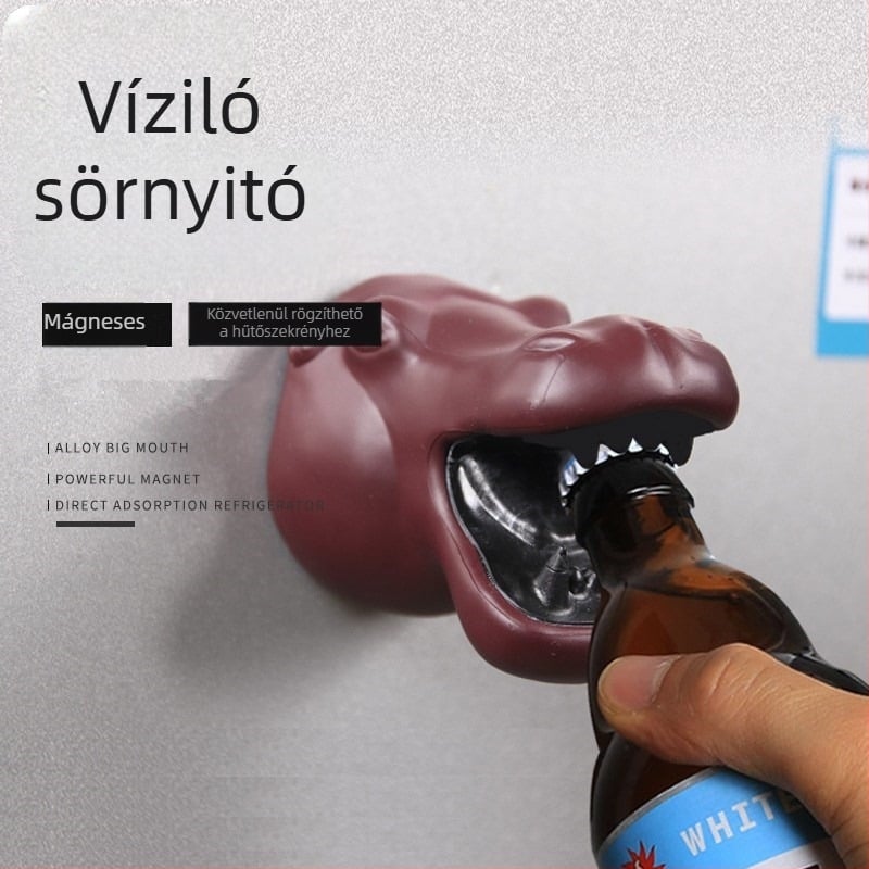 Állatfejű üvegnyitó, mágneses hűtőmágnes — tigris és víziló dizájn
