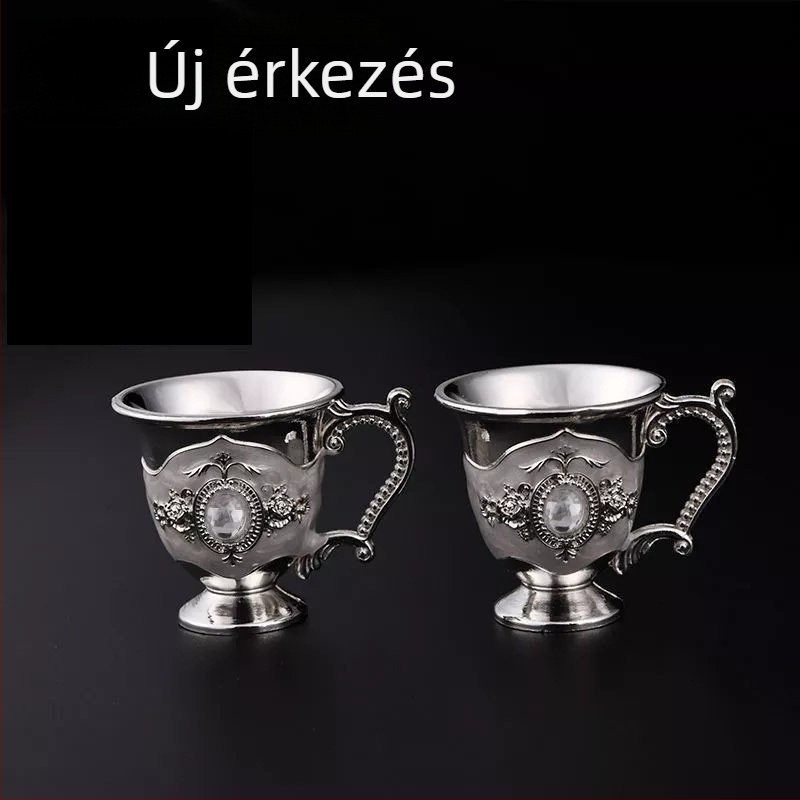 Nyolcrészes italtartó készlet ezüst boros kancsóval és kis poharakkal, kínai klasszikus stílus, otthoni használatra és ajándékdíszítés
