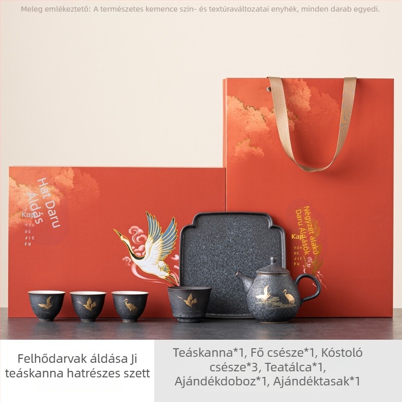Gongfu kerámia teáskészlet teáskannával és vízforralóval – prémium ajándékdoboza