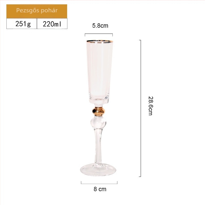 Kézzel készített kristály pezsgőpohár arany gyöngyös peremmel, ceremónia stílusú, 201–300 ml