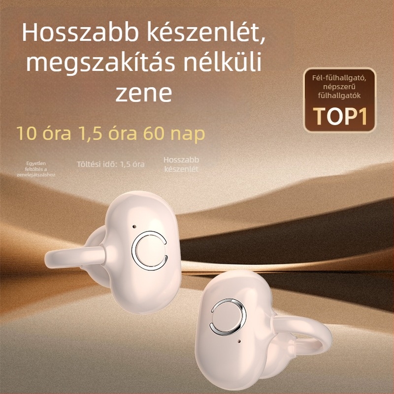 Klip-on Bluetooth 5.4 sportfülhallgató, fél-beépített dizájn, kényelmes hosszú viseléshez, clip-stílus, kompatibil Android és iOS