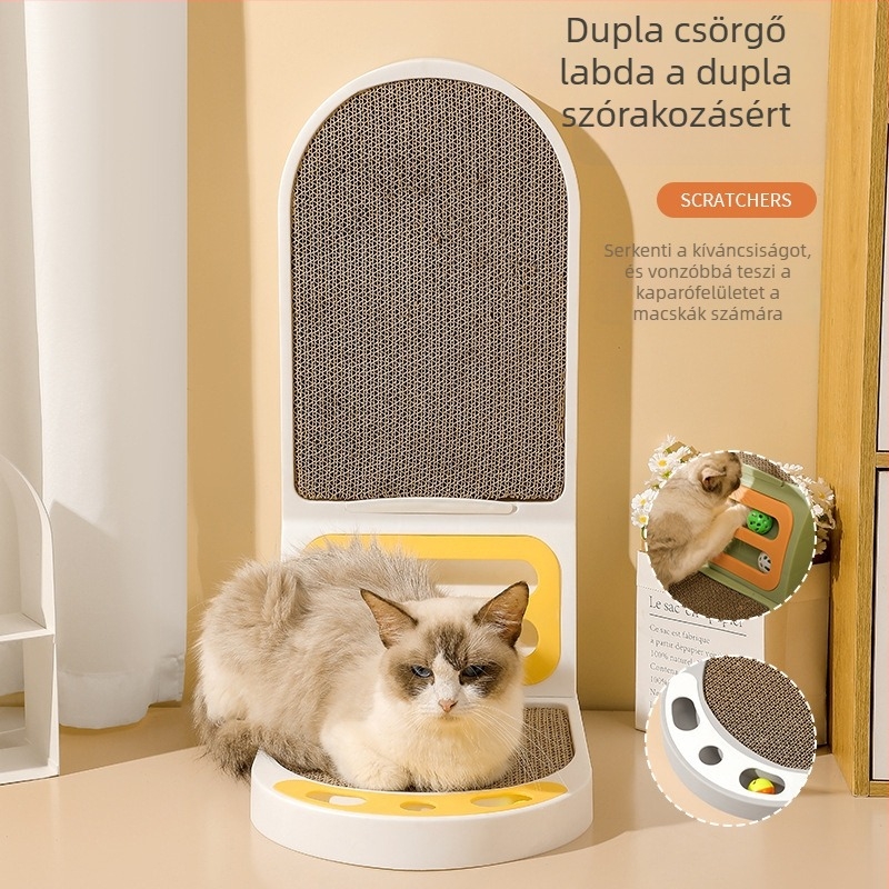 Meow and félkör alakú L‑formájú macska karmoló deszka, tartós haranggal, karcolásálló és szálmentes, függőleges macska mászó játék