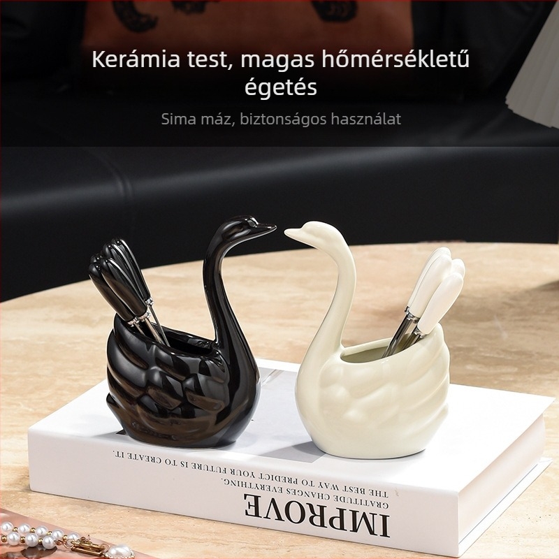 Hattyú motívumú gyümölcsvillák készlet tárolóüvegekkel