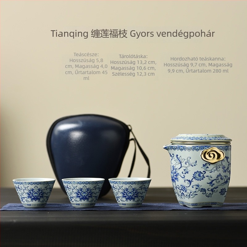Prémium utazó teáskészlet teáskannával és teáscsészékkel, Kung Fu tea szertartás stílusban, hordozható