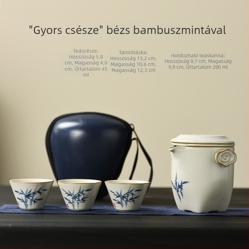 Prémium utazó teáskészlet teáskannával és teáscsészékkel, Kung Fu tea szertartás stílusban, hordozható