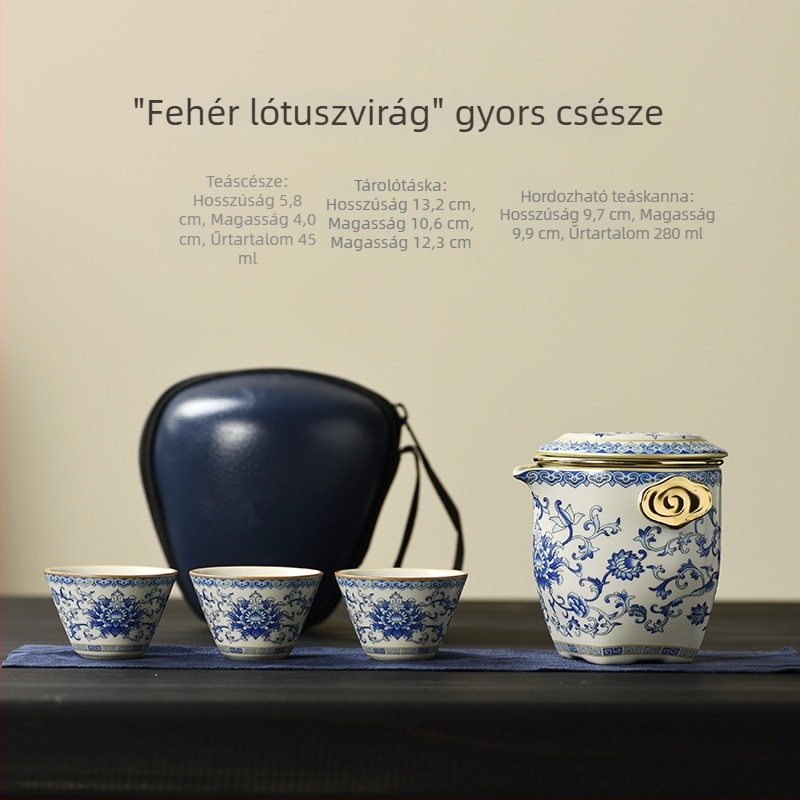 Prémium utazó teáskészlet teáskannával és teáscsészékkel, Kung Fu tea szertartás stílusban, hordozható