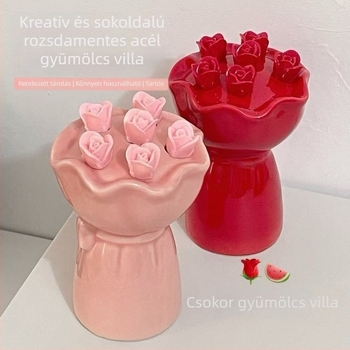 Kreatív kerámia gyümölcsvilla-készlet otthoni használatra, skandináv stílusú, hordozható ajándékdobozzal