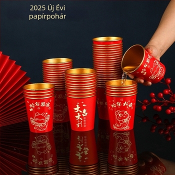 2025 Kígyó éve – egyszer használatos papír pohár aranyfóliával, 201–300 ml