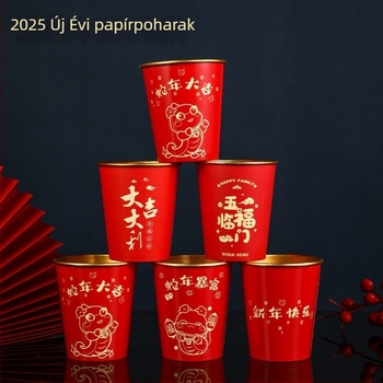 2025 Kígyó éve – egyszer használatos papír pohár aranyfóliával, 201–300 ml