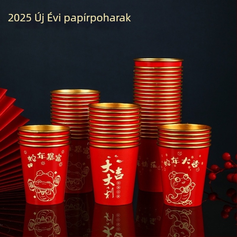 2025 Kígyó éve – egyszer használatos papír pohár aranyfóliával, 201–300 ml