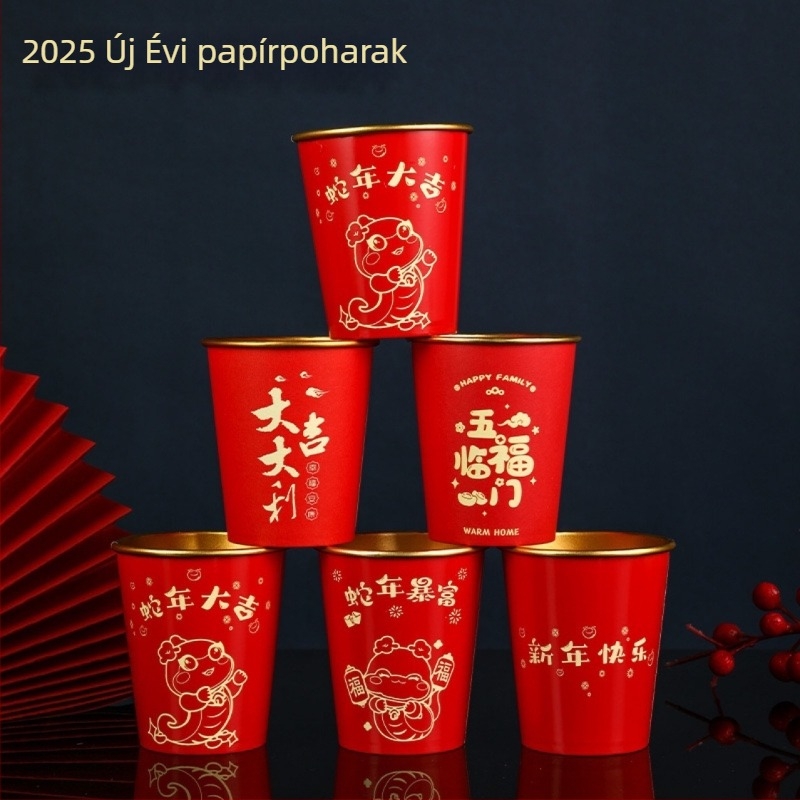 2025 Kígyó éve – egyszer használatos papír pohár aranyfóliával, 201–300 ml