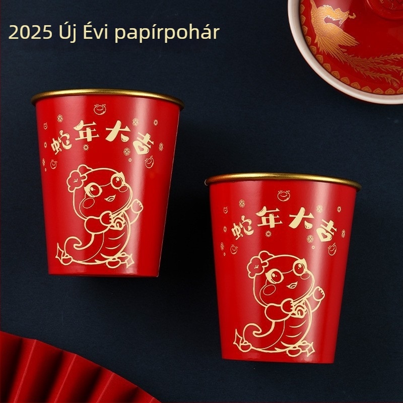 2025 Kígyó éve – egyszer használatos papír pohár aranyfóliával, 201–300 ml