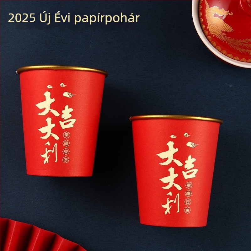 2025 Kígyó éve – egyszer használatos papír pohár aranyfóliával, 201–300 ml